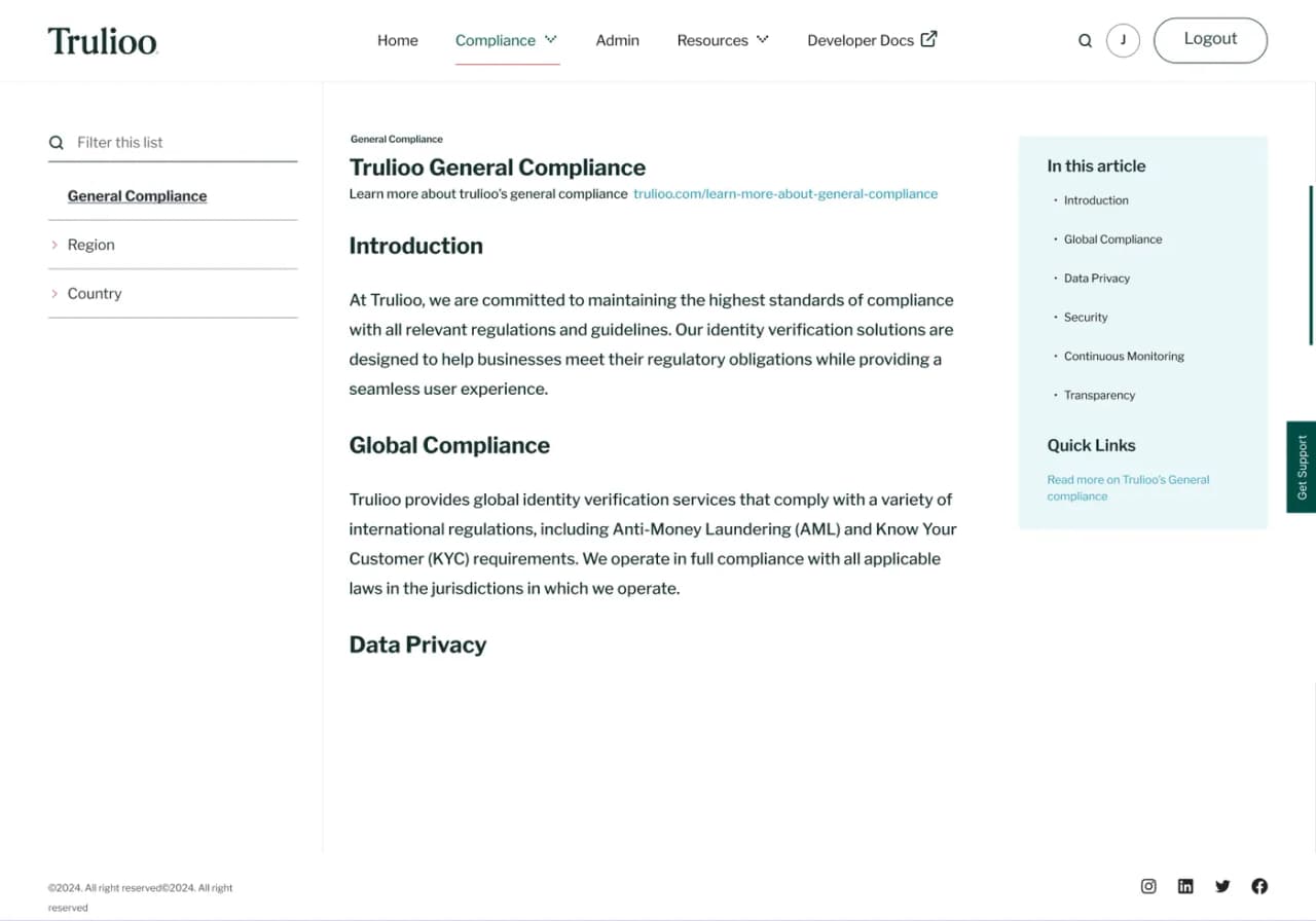 Compliance page